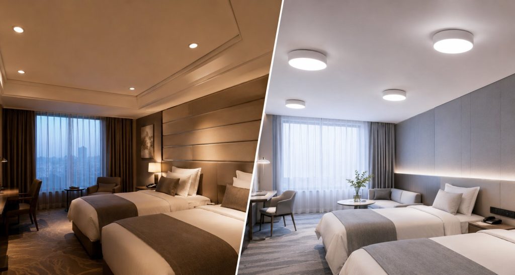 Why Hotels Are Replacing Recessed Lighting with Ceiling Surface Luminaires in Renovation Projects